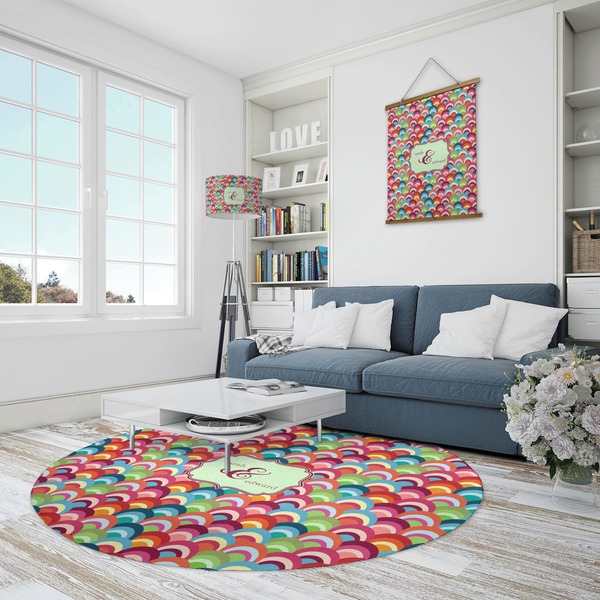Retro Fishscales Round Area Rug - IN CONTEXT