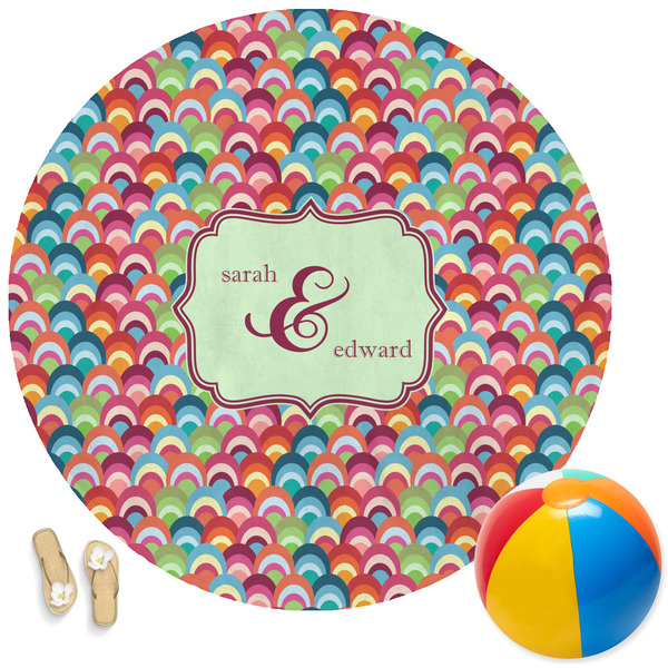 Custom Retro Fishscales Round Beach Towel (Personalized)