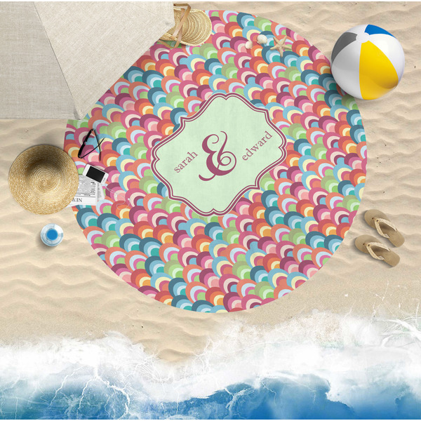 Retro Fishscales Round Beach Towel Lifestyle