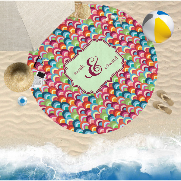 Retro Fishscales Round Beach Towel Lifestyle