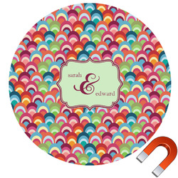 Retro Fishscales Round Car Magnet - 6" (Personalized)