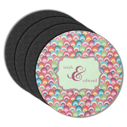 Retro Fishscales Round Rubber Backed Coasters - Set of 4 (Personalized)