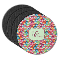Retro Fishscales Round Rubber Backed Coasters - Set of 4 (Personalized)
