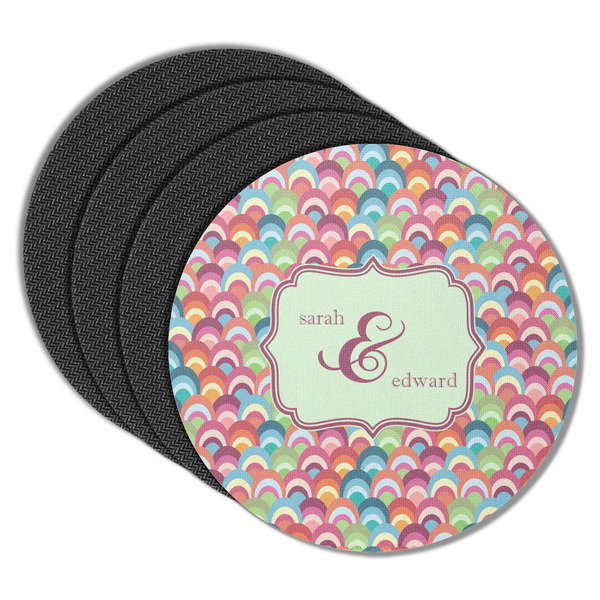 Custom Retro Fishscales Round Rubber Backed Coasters - Set of 4 (Personalized)