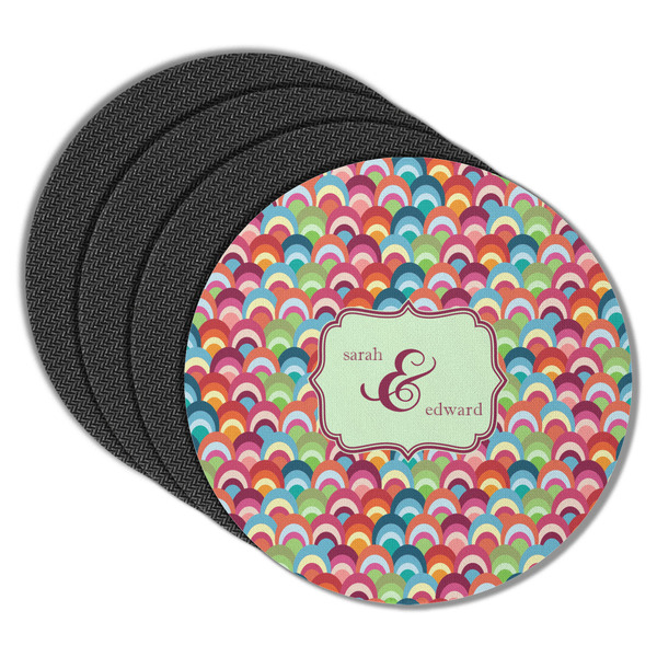 Custom Retro Fishscales Round Rubber Backed Coasters - Set of 4 (Personalized)