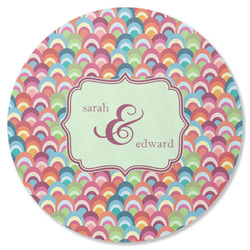 Retro Fishscales Round Rubber Backed Coaster (Personalized)