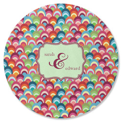 Retro Fishscales Round Rubber Backed Coaster (Personalized)