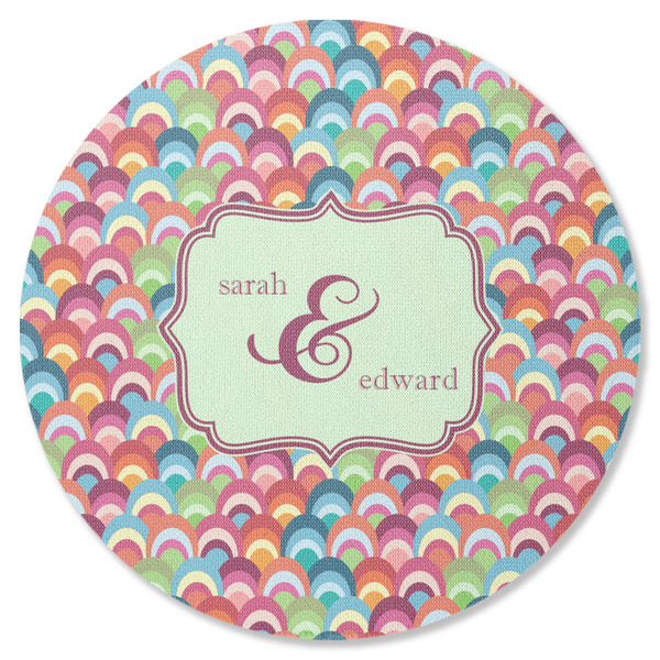 Retro Fishscales Round Coaster Rubber Back - Single