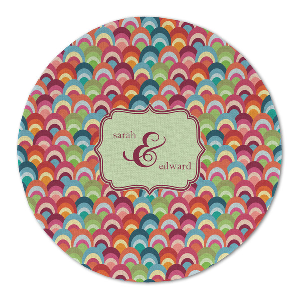 Custom Retro Fishscales Round Linen Placemat - Single Sided (Personalized)