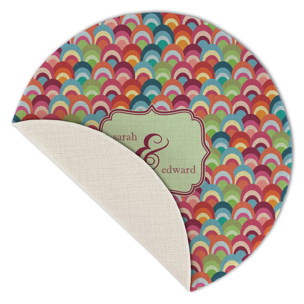 Retro Fishscales Round Linen Placemats - Front (folded corner single sided)