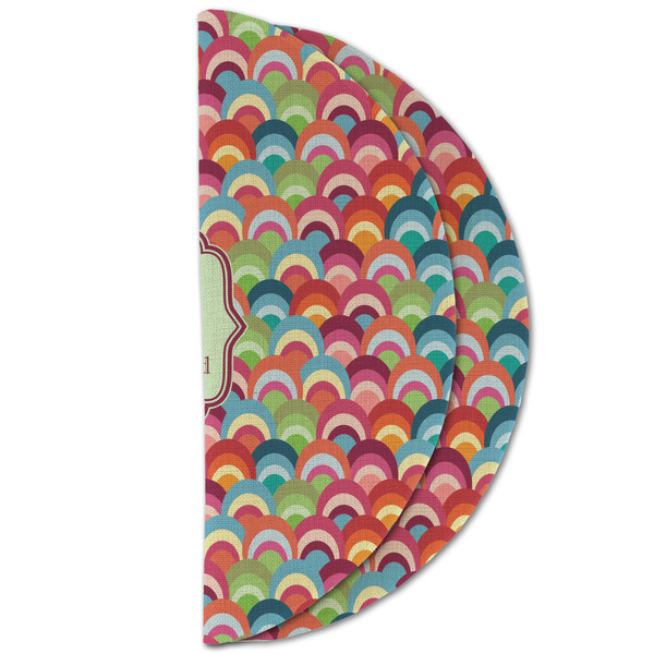 Retro Fishscales Round Linen Placemats - HALF FOLDED (double sided)