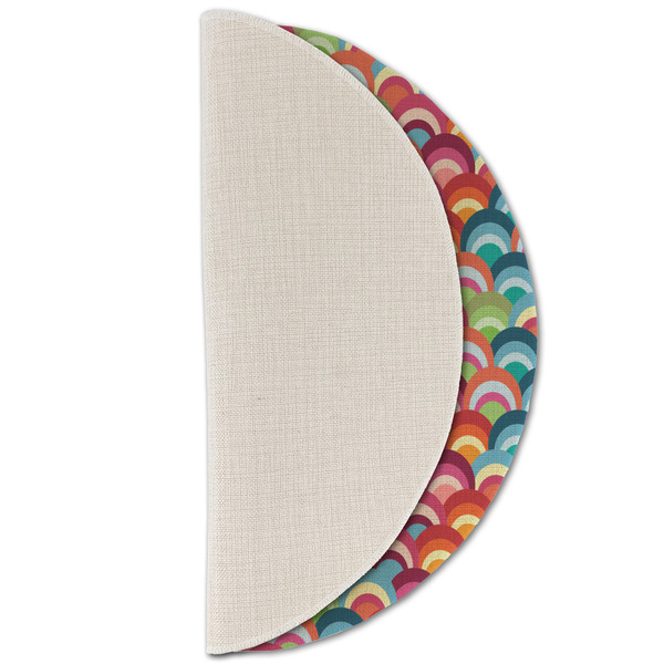 Retro Fishscales Round Linen Placemats - HALF FOLDED (single sided)