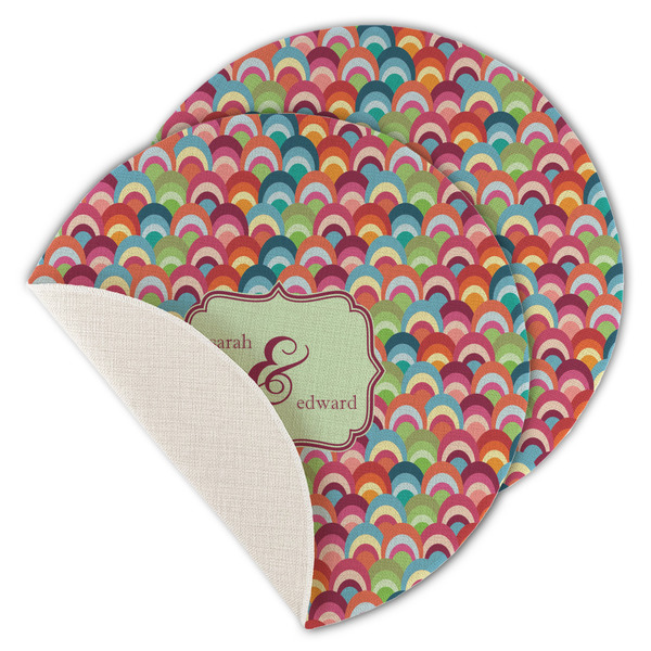 Retro Fishscales Round Linen Placemats - MAIN (Single Sided)