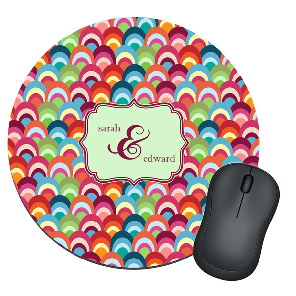 Custom Retro Fishscales Round Mouse Pad (Personalized)