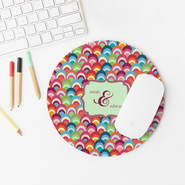 Retro Fishscales Round Mousepad - LIFESTYLE 2