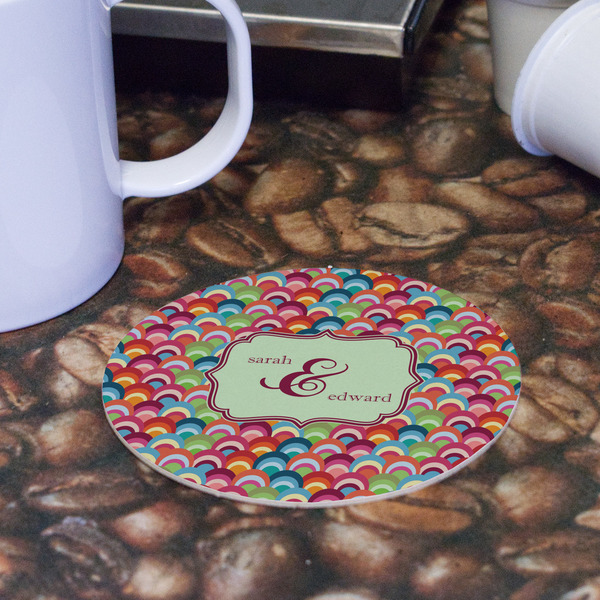 Retro Fishscales Round Paper Coaster - Front