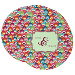 Retro Fishscales Round Paper Coasters w/ Couple's Names