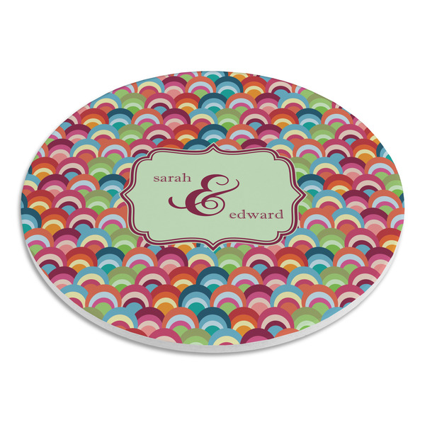 Retro Fishscales Round Stone Trivet - Angle View