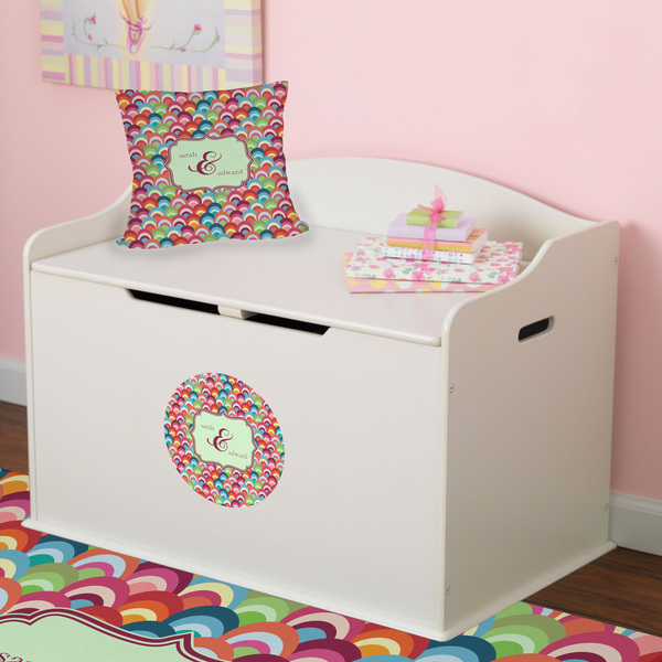 Retro Fishscales Round Wall Decal on Toy Chest