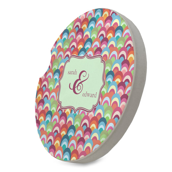 Retro Fishscales Sandstone Car Coaster - STANDING ANGLE