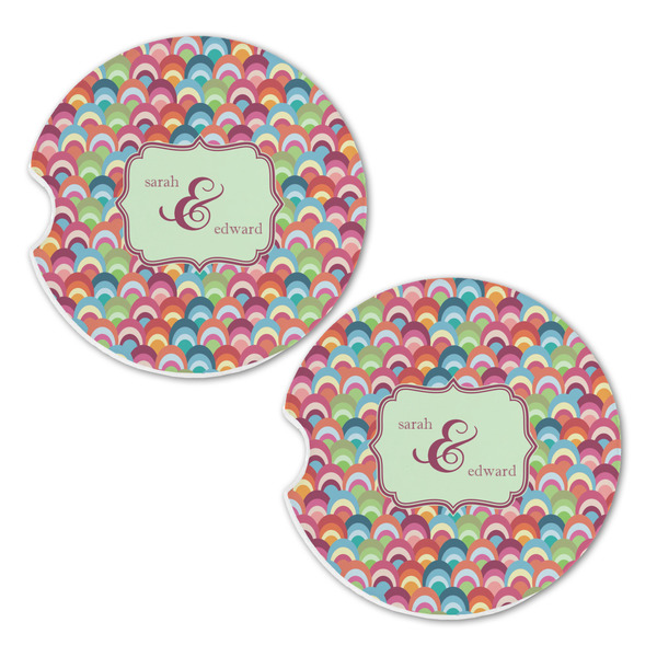 Retro Fishscales Sandstone Car Coasters - Set of 2