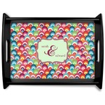 Retro Fishscales Black Wooden Tray - Large (Personalized)