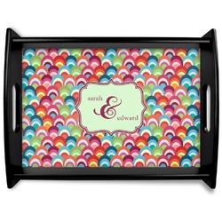 Retro Fishscales Black Wooden Tray - Large (Personalized)
