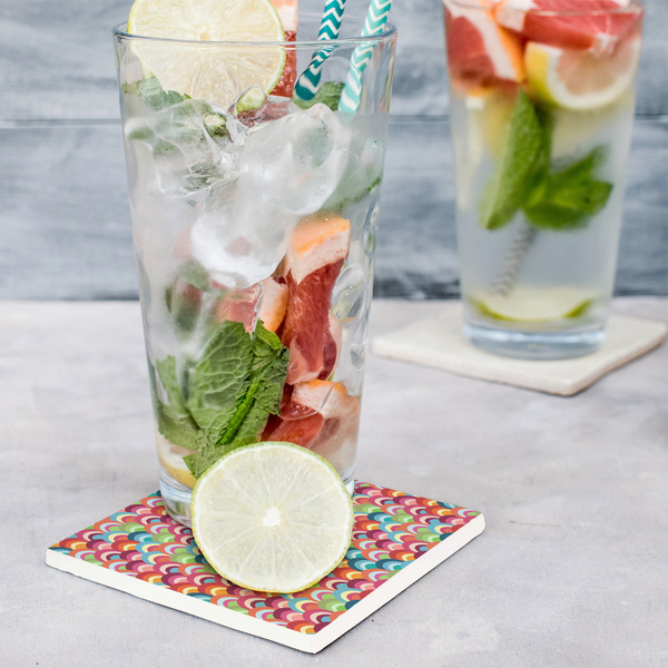 Retro Fishscales Set of 4 Stone Coasters - In Context View