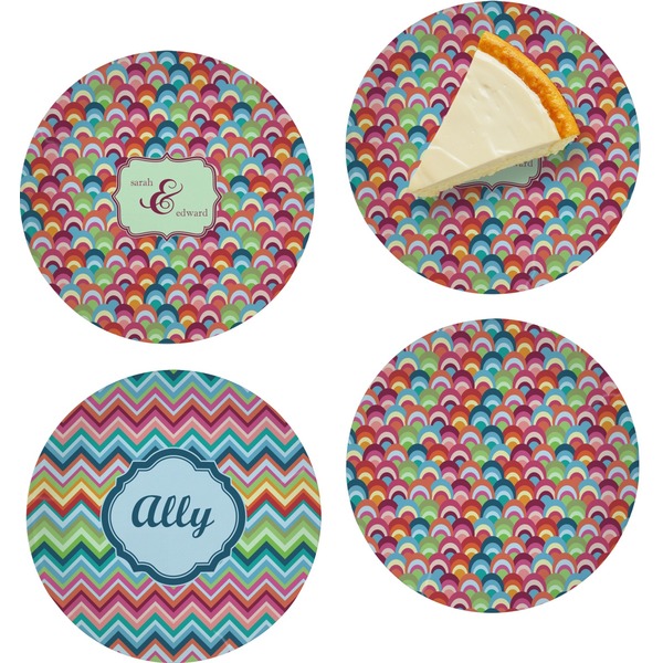 Custom Retro Fishscales Set of 4 Glass Appetizer / Dessert Plate 8" (Personalized)