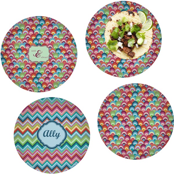 Custom Retro Fishscales Set of 4 Glass Lunch / Dinner Plate 10" (Personalized)