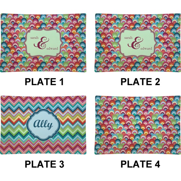 Retro Fishscales Set of Rectangular Appetizer / Dessert Plates (Approval)
