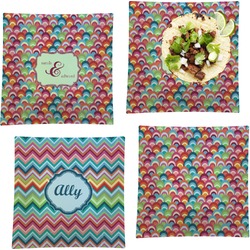 Retro Fishscales Set of 4 Glass Square Lunch / Dinner Plate 9.5" (Personalized)