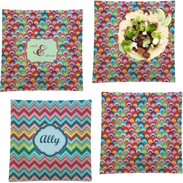 Custom Retro Fishscales Set of 4 Glass Square Lunch / Dinner Plate 9.5" (Personalized)