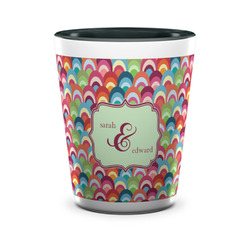 Retro Fishscales Ceramic Shot Glass - 1.5 oz - Two Tone - Set of 4 (Personalized)