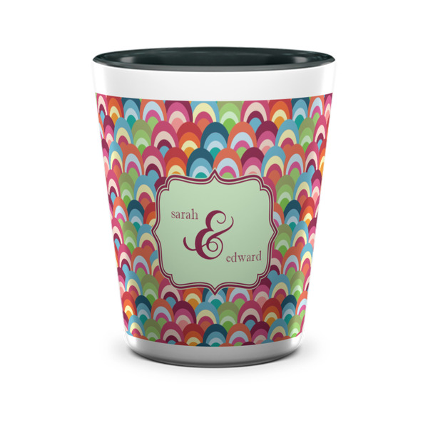 Custom Retro Fishscales Ceramic Shot Glass - 1.5 oz - Two Tone - Set of 4 (Personalized)