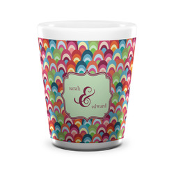 Retro Fishscales Ceramic Shot Glass - 1.5 oz - White - Set of 4 (Personalized)