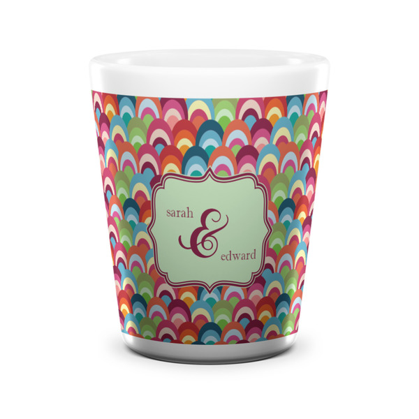 Custom Retro Fishscales Ceramic Shot Glass - 1.5 oz - White - Set of 4 (Personalized)