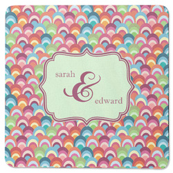Retro Fishscales Square Rubber Backed Coaster (Personalized)