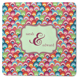 Retro Fishscales Square Rubber Backed Coaster (Personalized)