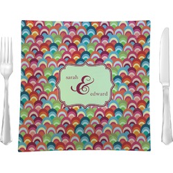 Retro Fishscales 9.5" Glass Square Lunch / Dinner Plate- Single or Set of 4 (Personalized)