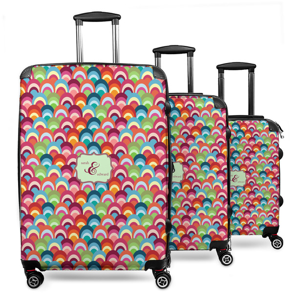 Custom Retro Fishscales 3 Piece Luggage Set - 20" Carry On, 24" Medium Checked, 28" Large Checked (Personalized)