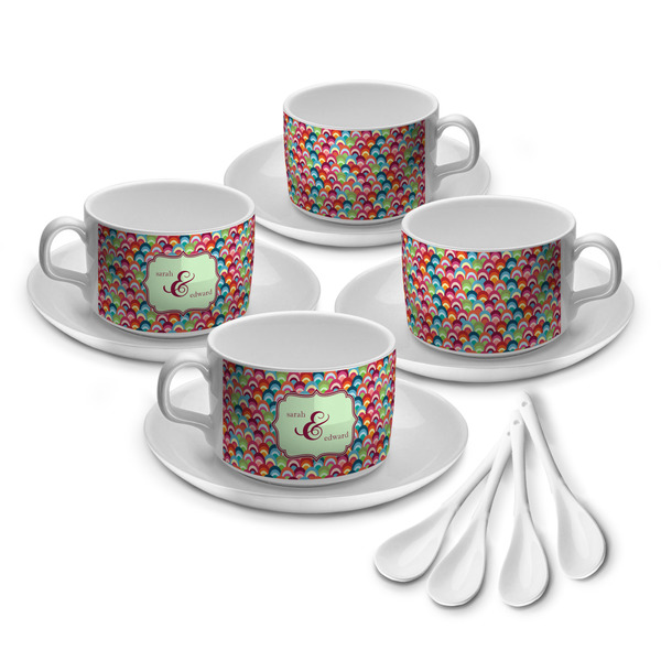 Custom Retro Fishscales Tea Cup - Set of 4 (Personalized)