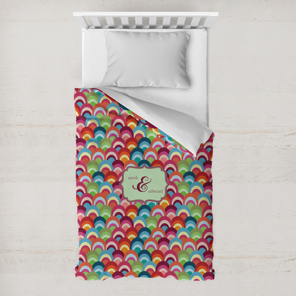 Custom Retro Fishscales Toddler Duvet Cover w/ Couple's Names