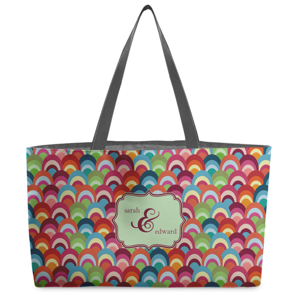 Custom Retro Fishscales Beach Totes Bag - w/ Black Handles (Personalized)