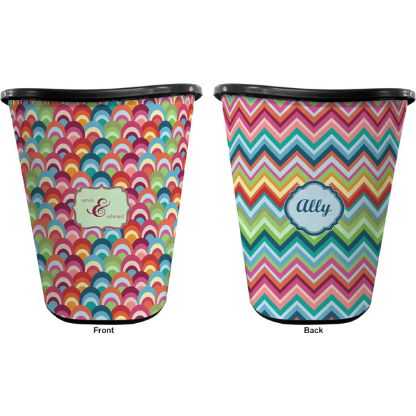 Retro Fishscales Trash Can Black - Front and Back - Apvl