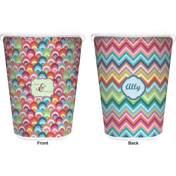 Retro Fishscales Trash Can White - Front and Back - Apvl