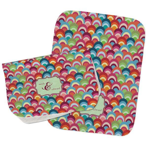Retro Fishscales Two Rectangle Burp Cloths - Open & Folded