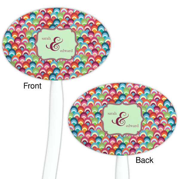 Retro Fishscales White Plastic 7" Stir Stick - Double Sided - Oval - Front & Back