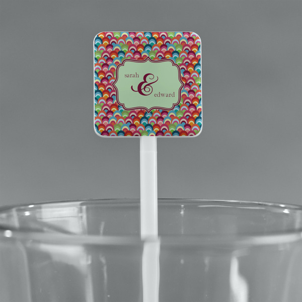 Retro Fishscales White Plastic Stir Stick - Square - Main