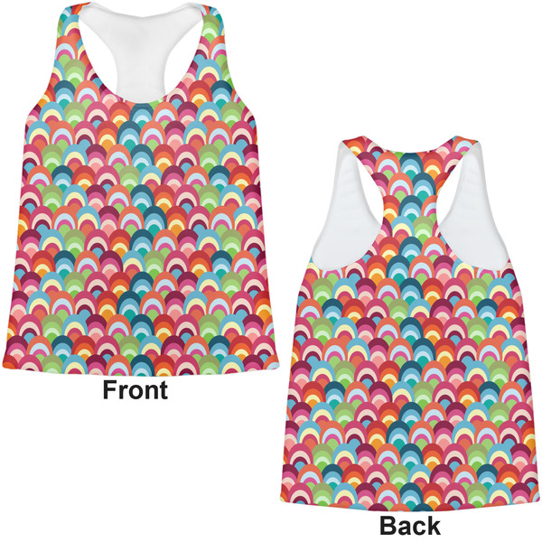 Retro Fishscales Womens Racerback Tank Tops - Medium - Front and Back